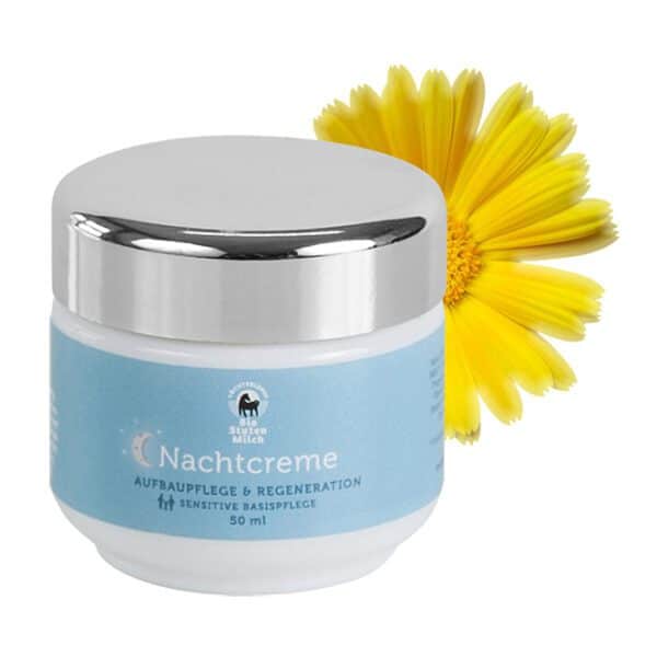 Produkt Stutenmilch Nachtcreme 50ml, mit Sonnenblume, Hintergrund weiß