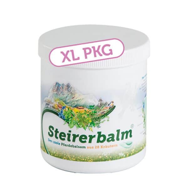 Produkt Steirerbalm Pferdebalsam 500ml, mit Kräutern, Hintergrund weiß